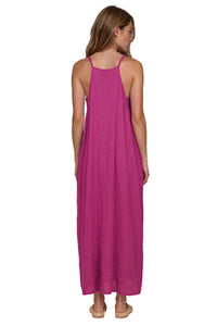 Vestido Longo De Alças Franjinhas Fúcsia Yacamim C3