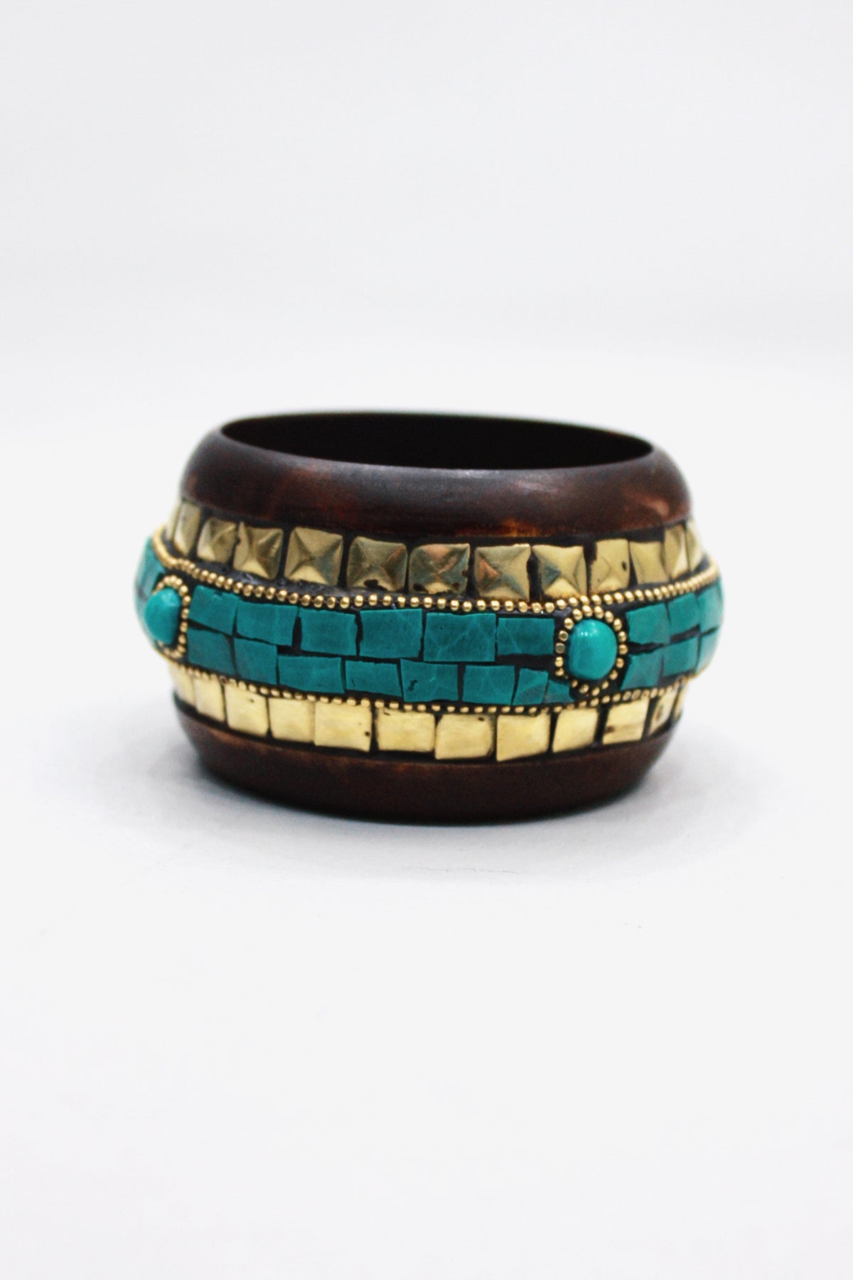Pulseira Bracelete Largo De Madeira Com Pedras Yacamim #445