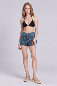 Shorts Jeans Azul Com Estampa Paisley Yacamim S9
