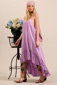 Vestido Mullet Com Alças Reguláveis E Babado Na Barra Lilás Yacamim -c27