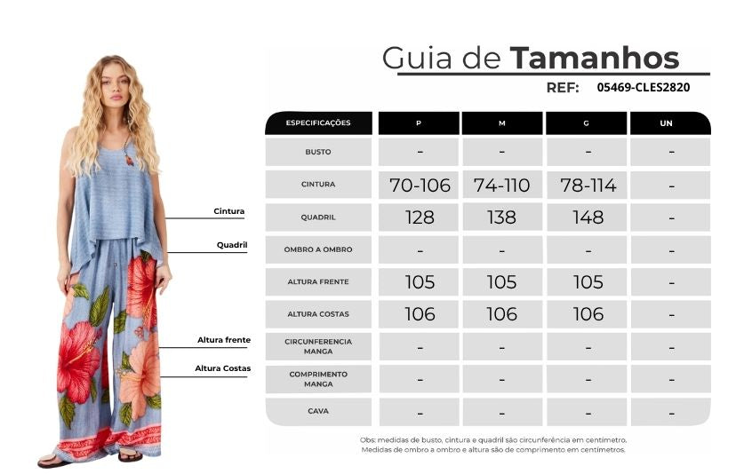 Calça Pantalona Azul Estampa Floral Yacamim A34