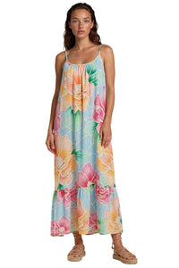 Vestido Longo De Alças Reguláveis Azul Claro Estampado Yacamim E18