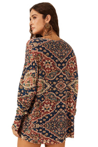 Bata Canelada Soltinha Azul Estampado Yacamim B23