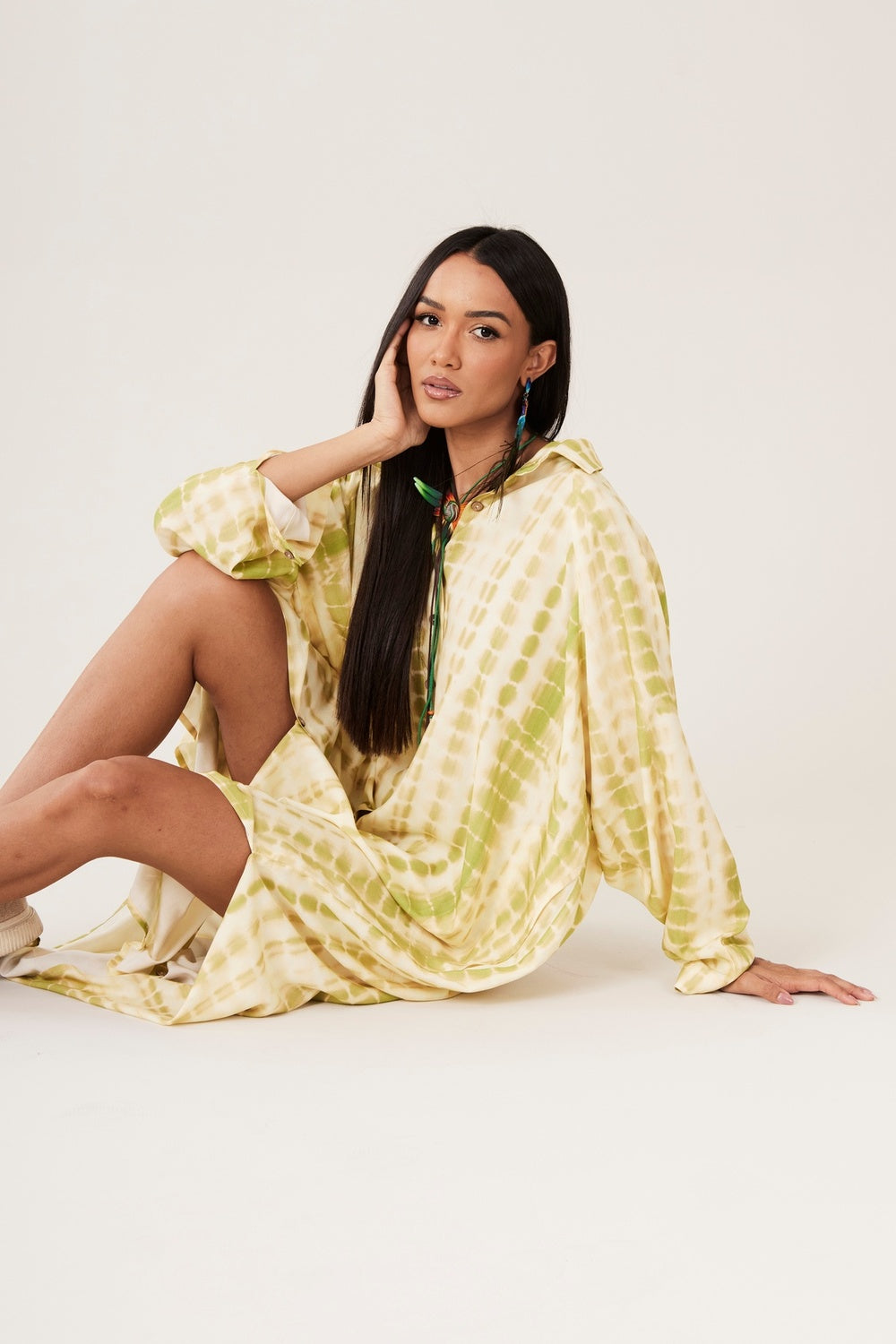 Chemise Midi Verde Tie Dye Digital Yacamim M2