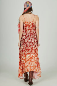 Vestido Longo Marrom Degradê Paisley Yacamim D3
