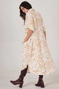 Chemise Midi Botões Mostarda Estampado Yacamim L1