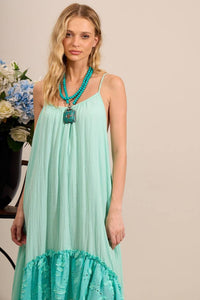 Vestido Mullet De Alças Com Babado Broderie Verde Menta Yacamim C29