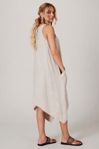 Vestido Regata Curto De Linho Bege Yacamim E27 Liso
