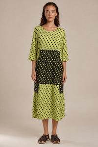 Vestido Patchwork Midi Com Recortes D17 - Poá