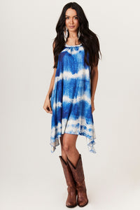 Vestido Curto Nadador Azul Estampado Tie Dye Yacamim E6