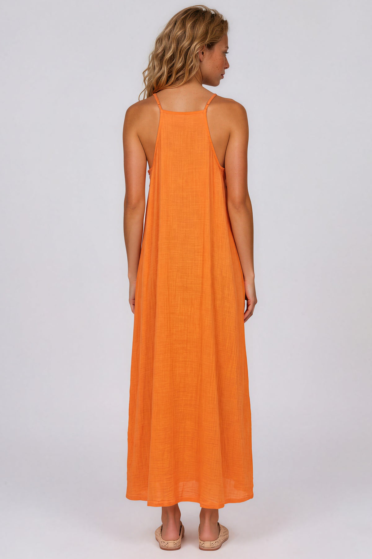 Vestido Longo De Alças Reguláveis Com Franjinhas Laranja Yacamim E11