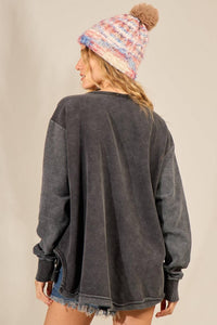 Blusa Ampla Com Mangas Longas De Moletom Grafite Yacamim A31