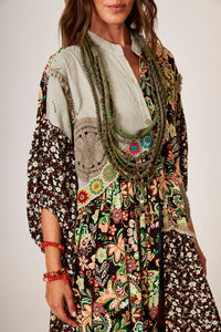 Vestido Chemise Longo Estampa Patchwork Verde Yacamim K8