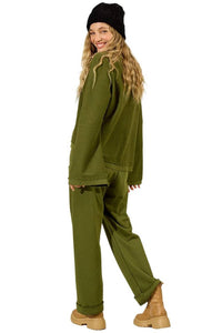 Calça Reta De Moletom Com Bolsos Frontais Verde Yacamim A29