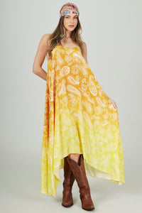 Vestido Longo Amplo Amarelo Degradê Paisley Yacamim D21