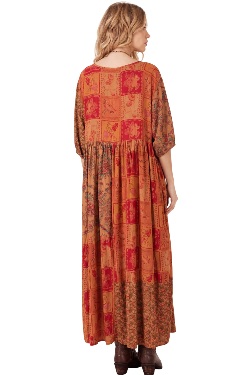 Vestido Longo Patchwork Laranja Yacamim D1