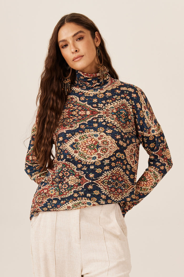 Bata Canelada Soltinha Azul Estampado Yacamim B29