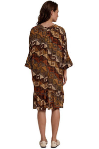 Vestido Curto Lurex Marrom Estampado Coleção Peru Yacamim K7