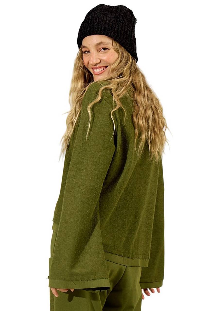 Blusa Básica De Moletom Com Mangas Longas Verde Yacamim A28