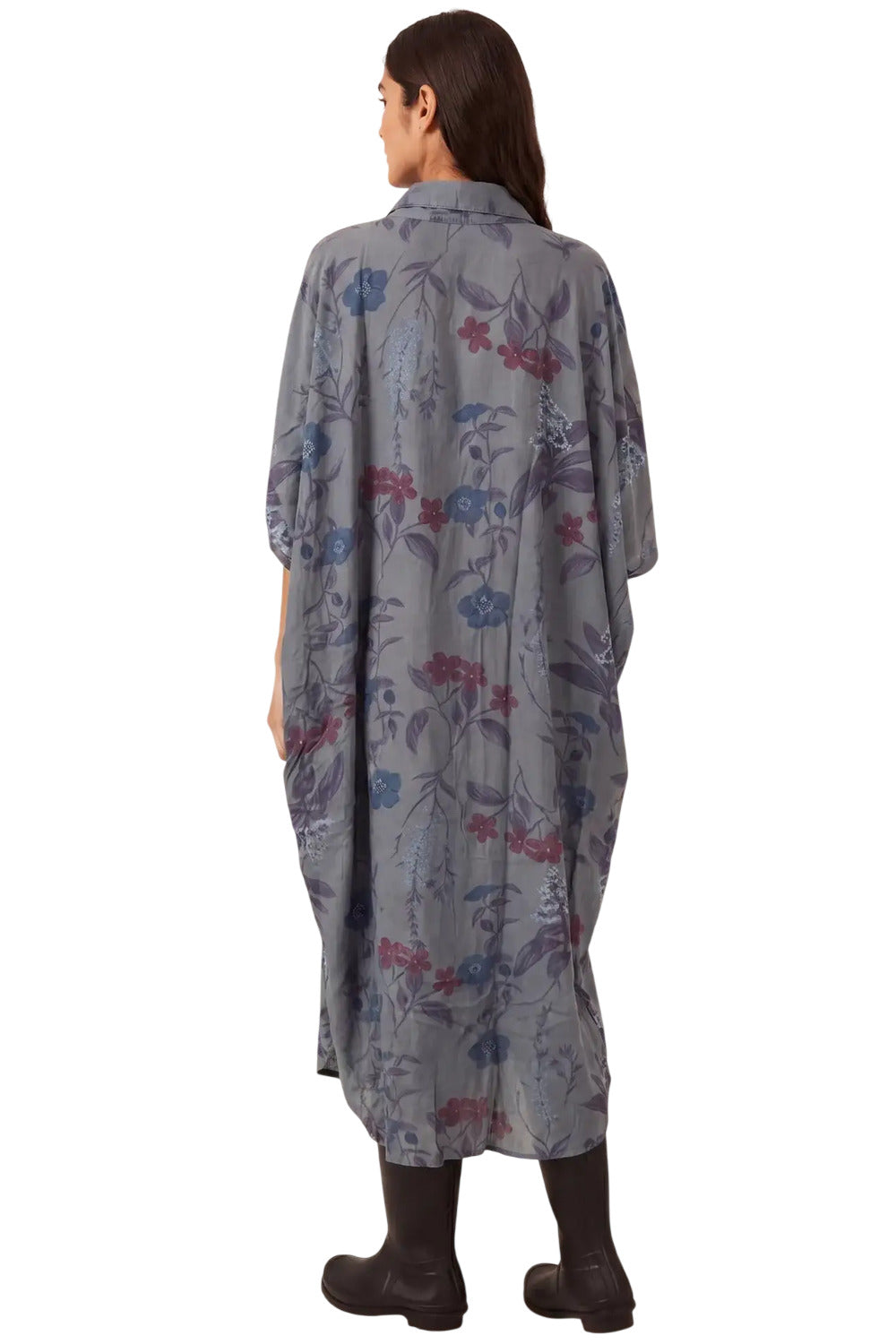 Chemise Ampla Estampada Com Bolsões Azul Petróleo Yacamim P7
