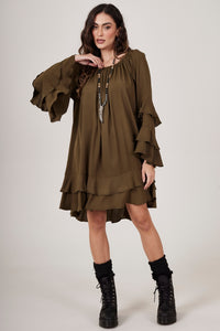 Vestido Curto Ombro A Ombro Verde Escuro Yacamim E23 Liso