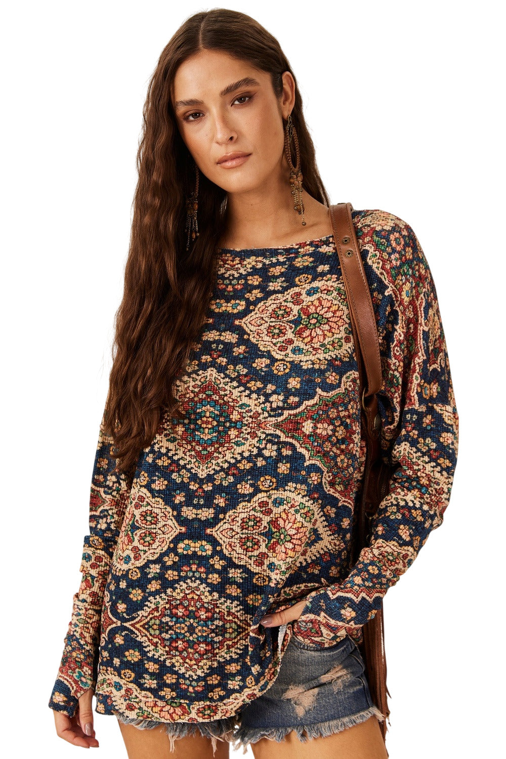 Bata Canelada Soltinha Azul Estampado Yacamim B23