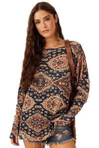 Bata Canelada Soltinha Azul Estampado Yacamim B23