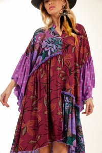 Vestido Chemise Curto Com Babados Assimétricos Patchwork Roxo Yacamim<br />
<p>
</p>