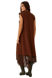 Vestido Midi De Moletom Com Rendas Marrom Yacamim E11