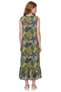Vestido Regata Midi Com Babado Na Barra Verde Estampado Yacamim E3