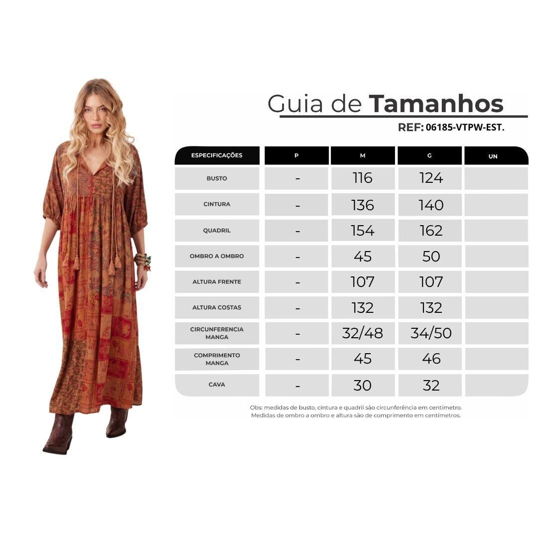 Vestido Longo Patchwork Laranja Yacamim D1