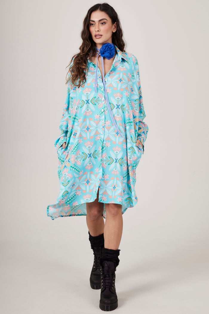 Chemise Amplo Azul Bebê Yacamim Estampado L7