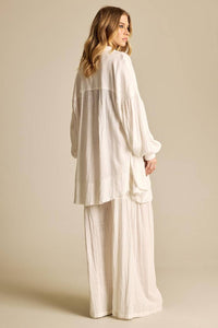 Calça Pantalona Com Elástico No Cós Branco Yacamim A9