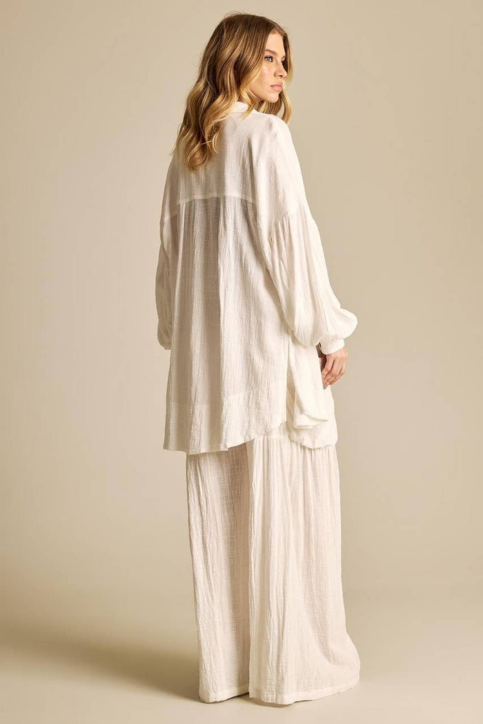 Calça Pantalona Com Elástico No Cós Branco Yacamim A9