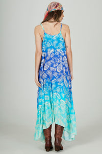 Vestido Longo Amplo Azul Degradê Paisley Yacamim E24