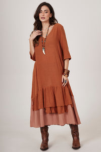 Vestido Midi Caramelo Escuro Yacamim C22