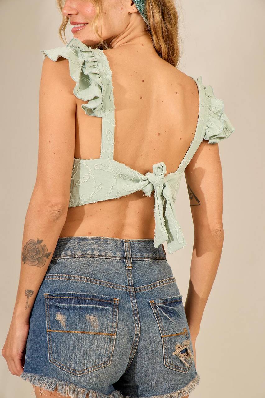 Cropped De Amarração Nas Costas Verde Menta Yacamim F2