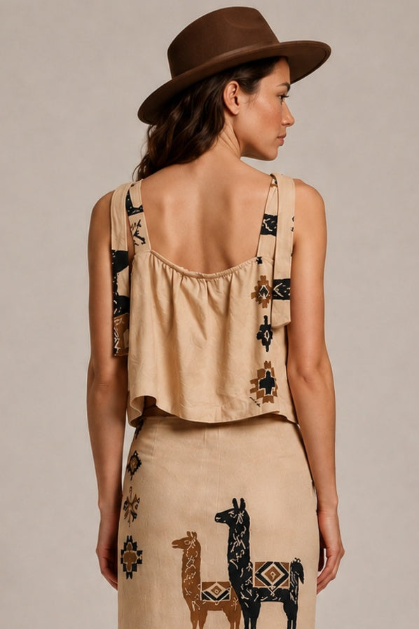 Cropped Bege Estampado Coleção Peru Yacamim K7