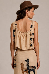 Cropped Bege Estampado Coleção Peru Yacamim K7