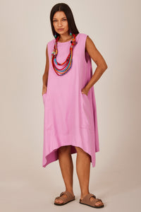 Vestido Curto De Linho Regata Lilás Yacamim C8 Liso