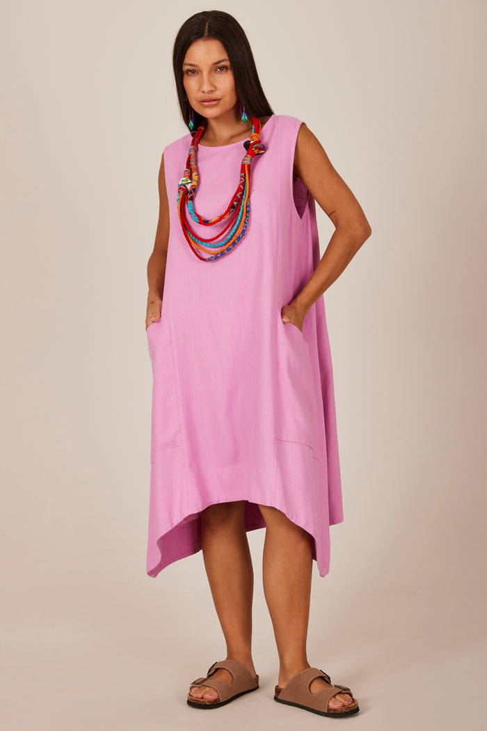 Vestido Curto De Linho Regata Lilás Yacamim C8 Liso
