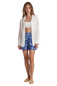 Shorts Com Elástico E Bolsos Azul Estampado Yacamim T6