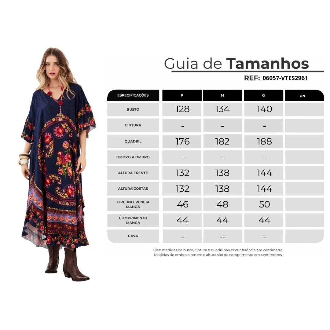Vestido Amplo Midi Azul Marinho Paisley Yacamim C2