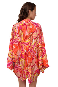 Kimono Curto Com Mangas Longas Rosa Estampado Yacamim J3