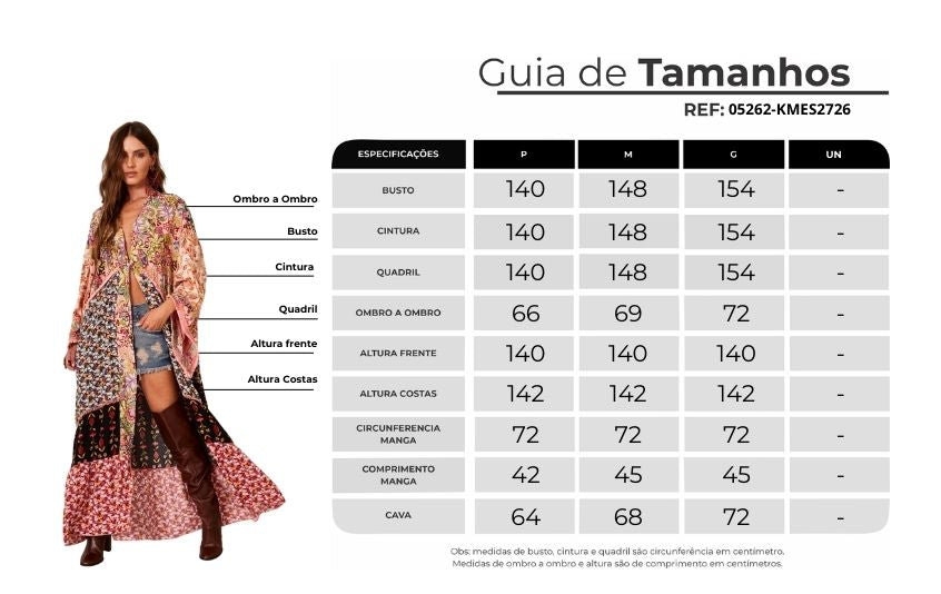 Kimono Longo Com Franjinhas Rosa Estampa Patchwork Yacamim J2