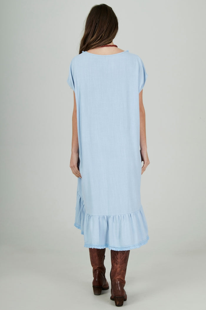 Vestido Curto Mullet De Viscolinho Azul Claro Yacamim D3