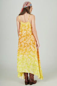 Vestido Longo Amplo Amarelo Degradê Paisley Yacamim D21