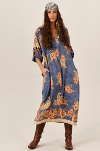 Chemise Midi Azul Petróleo Estampa Paisley Yacamim P8