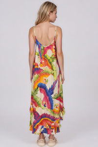 Vestido Midi Com Alças Reguláveis Bege Estampado Yacamim D30