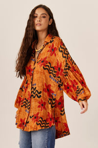 Chemise Curta Com Lurex Laranja Estampado Yacamim N8